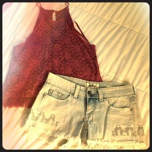 Day trip faded embellished shorts and crop top